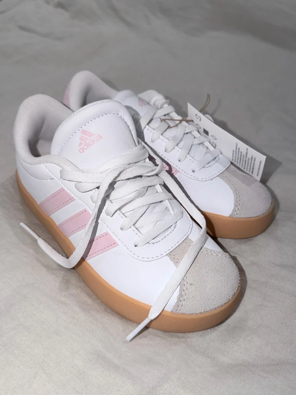 adidas Kids White Pink & White VL Court 3.0 K Low-Top Sneakers